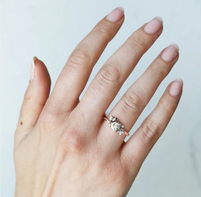 Moss Agate Leaf Cluster Ring