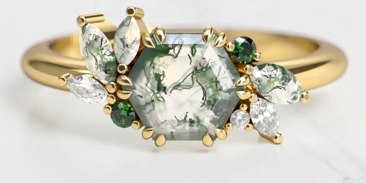 Moss Agate Leaf Cluster Ring