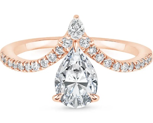 Rose Gold Pear Moissanite Crown Ring