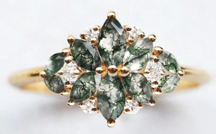 Green Agate Floral Burst Ring